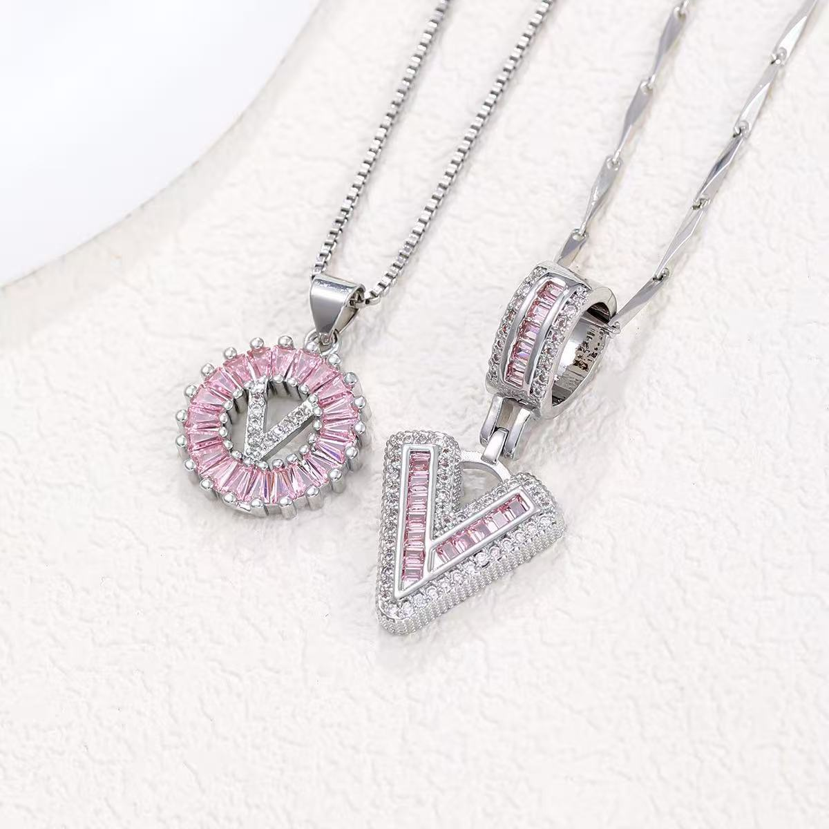 2pc 14k diamond letter initial necklaces limited pink edition