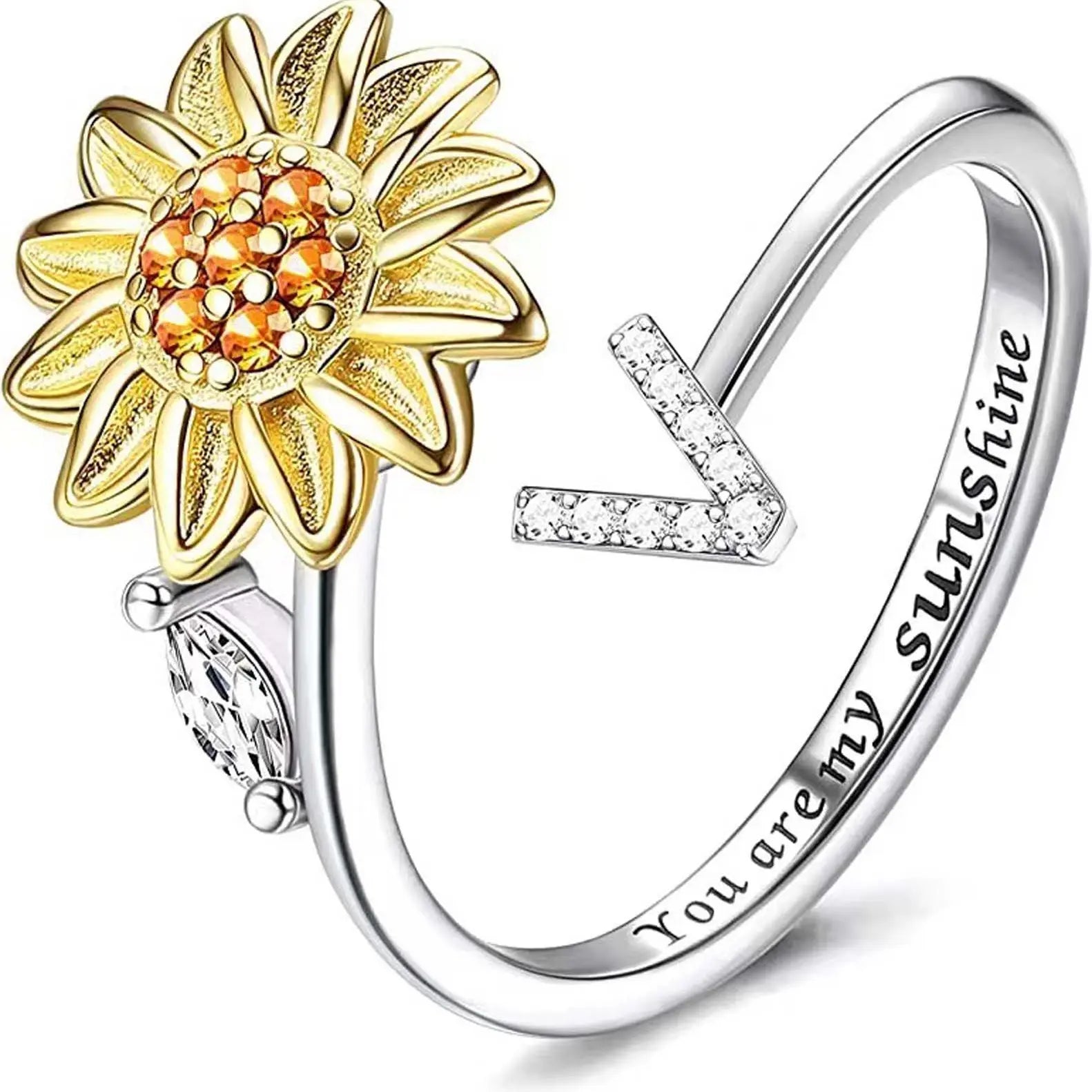 spinning sunflower you are my sunshine initial ring