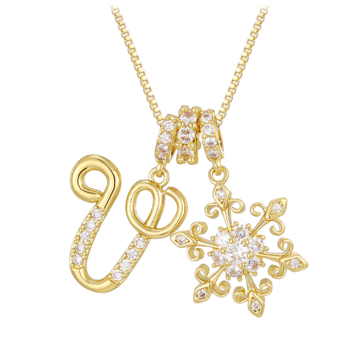 14k elegant initial snowflake necklace