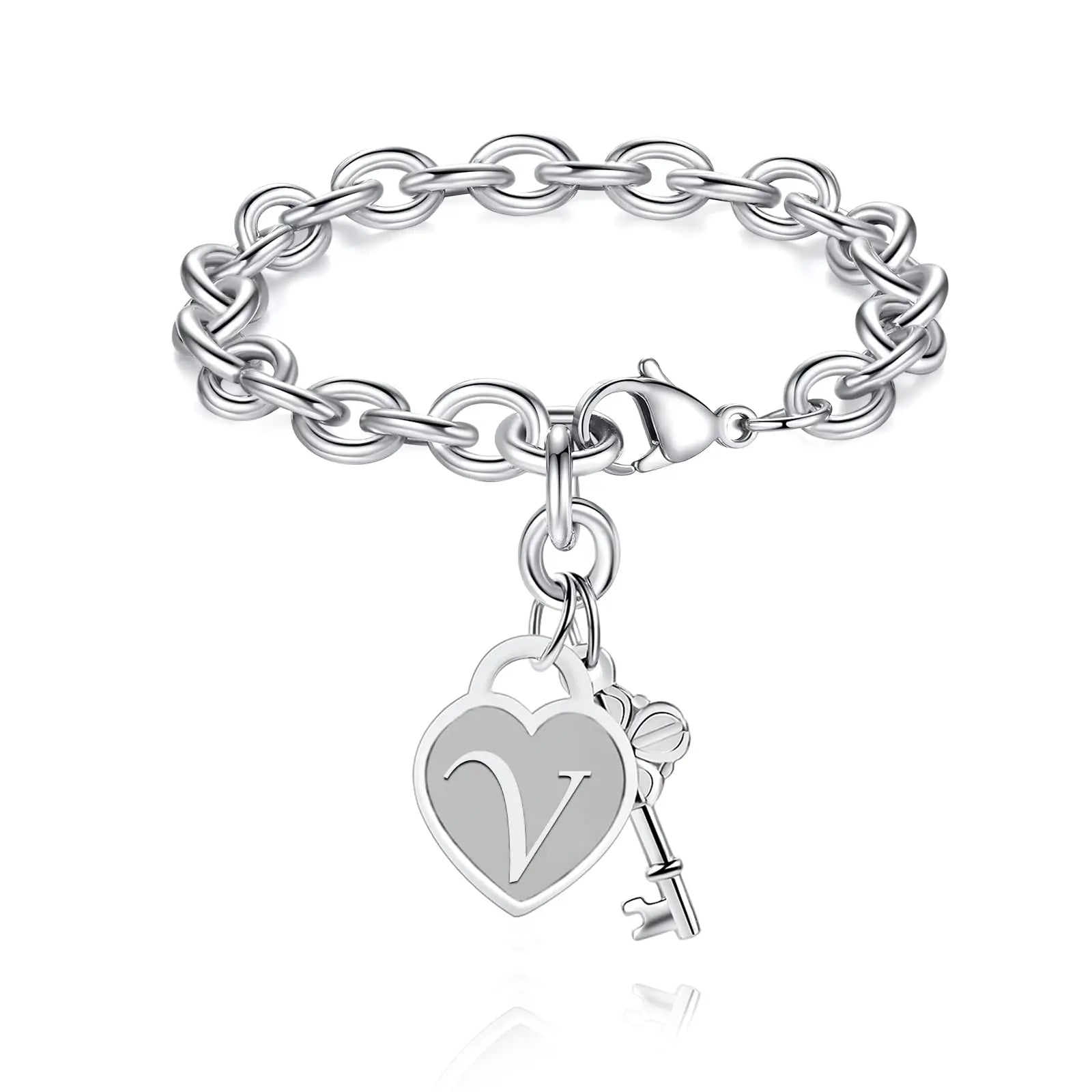 chunky clip heart key letter initial bracelet