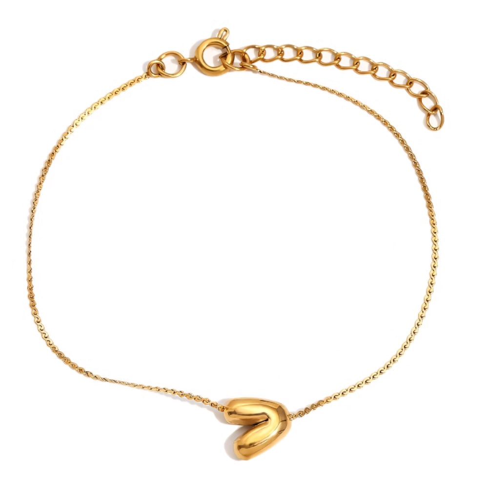 dainty bubble letter initial bracelet