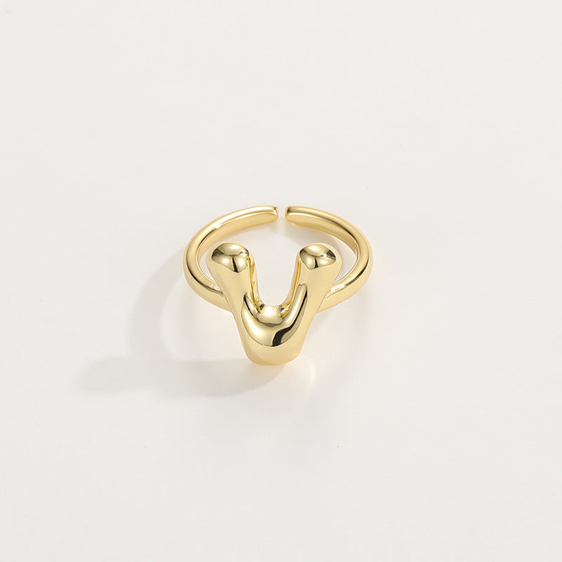Cute Bubble Letter Initial Ring in gold