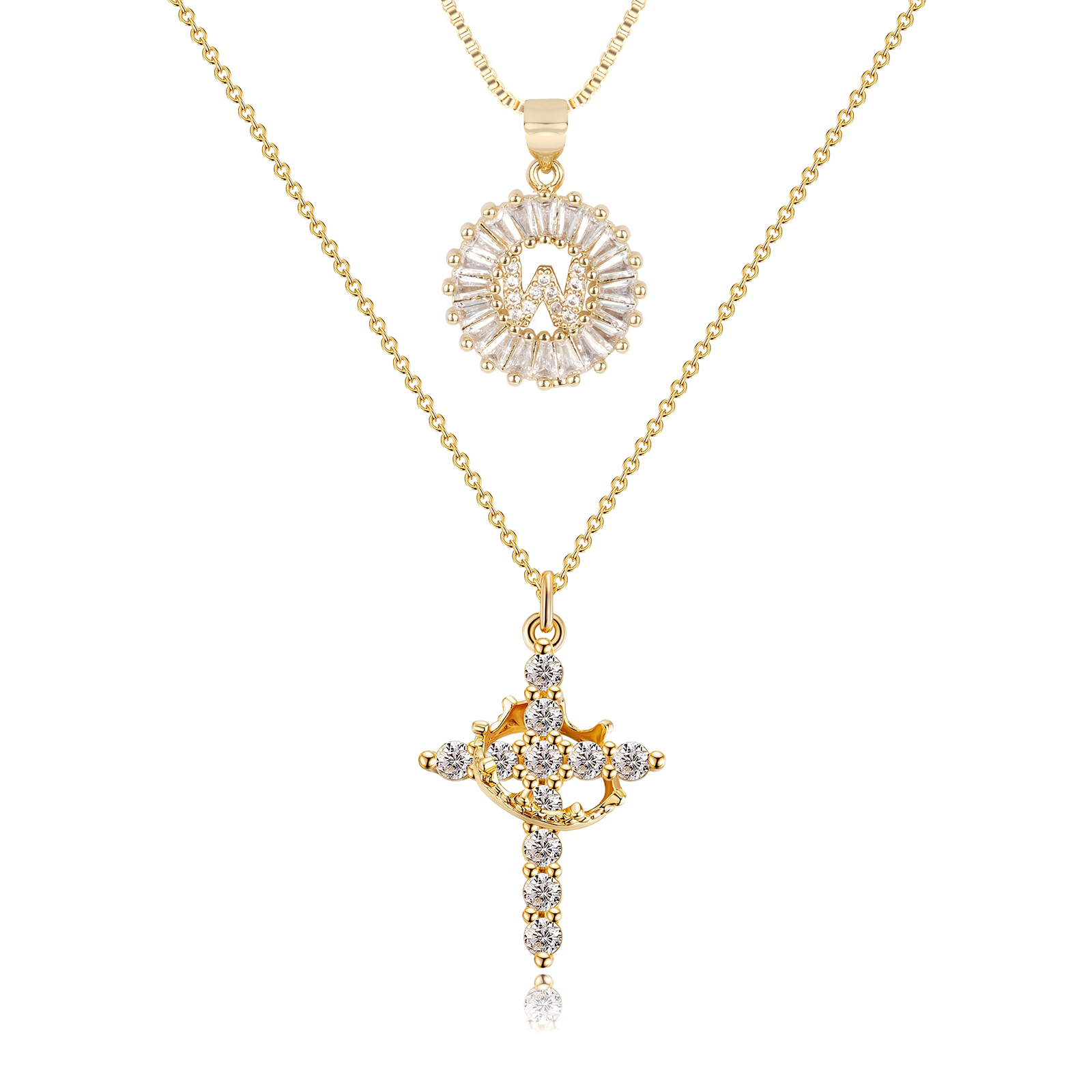 2pc 14k diamond cross crown initial necklace set