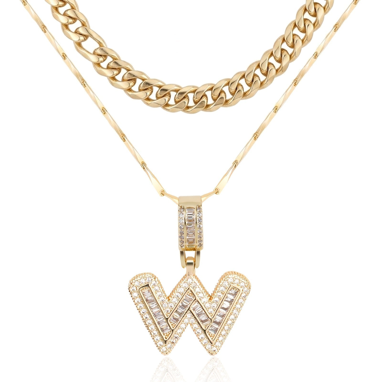 2pc 14k Layered Cuban & Initial Necklaces in gold