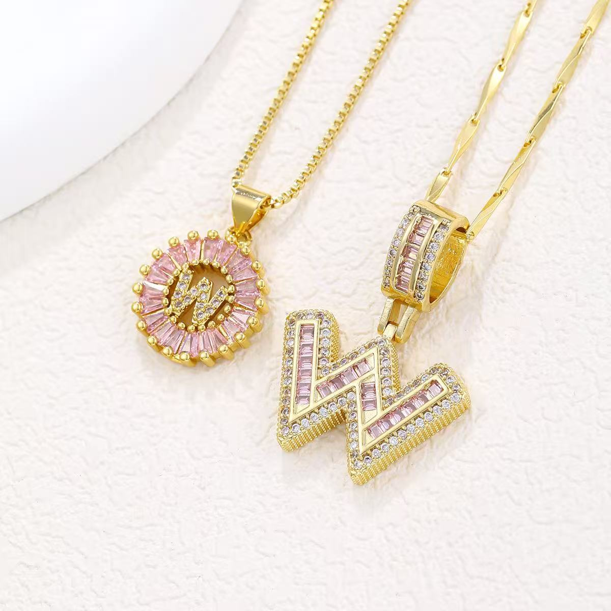 2pc 14k diamond letter initial necklaces limited pink edition