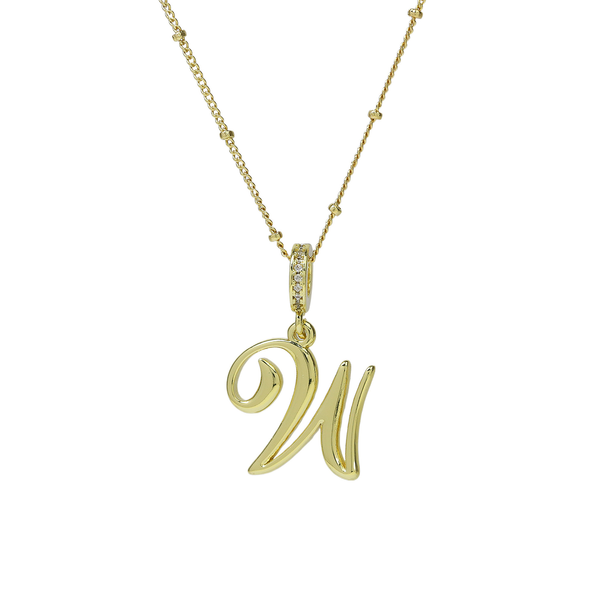 elegant cursive font satellite chain initial necklace