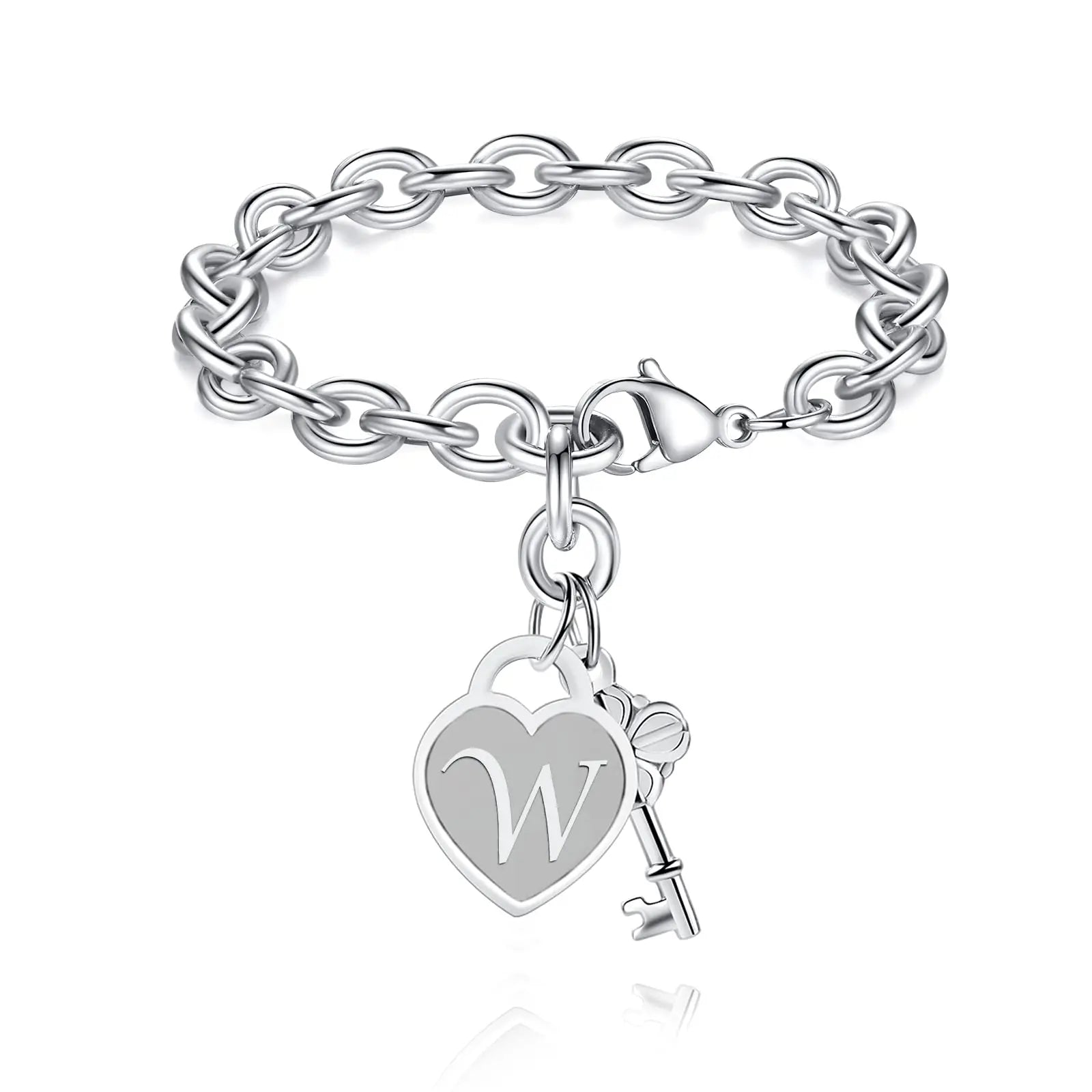 chunky clip heart key letter initial bracelet