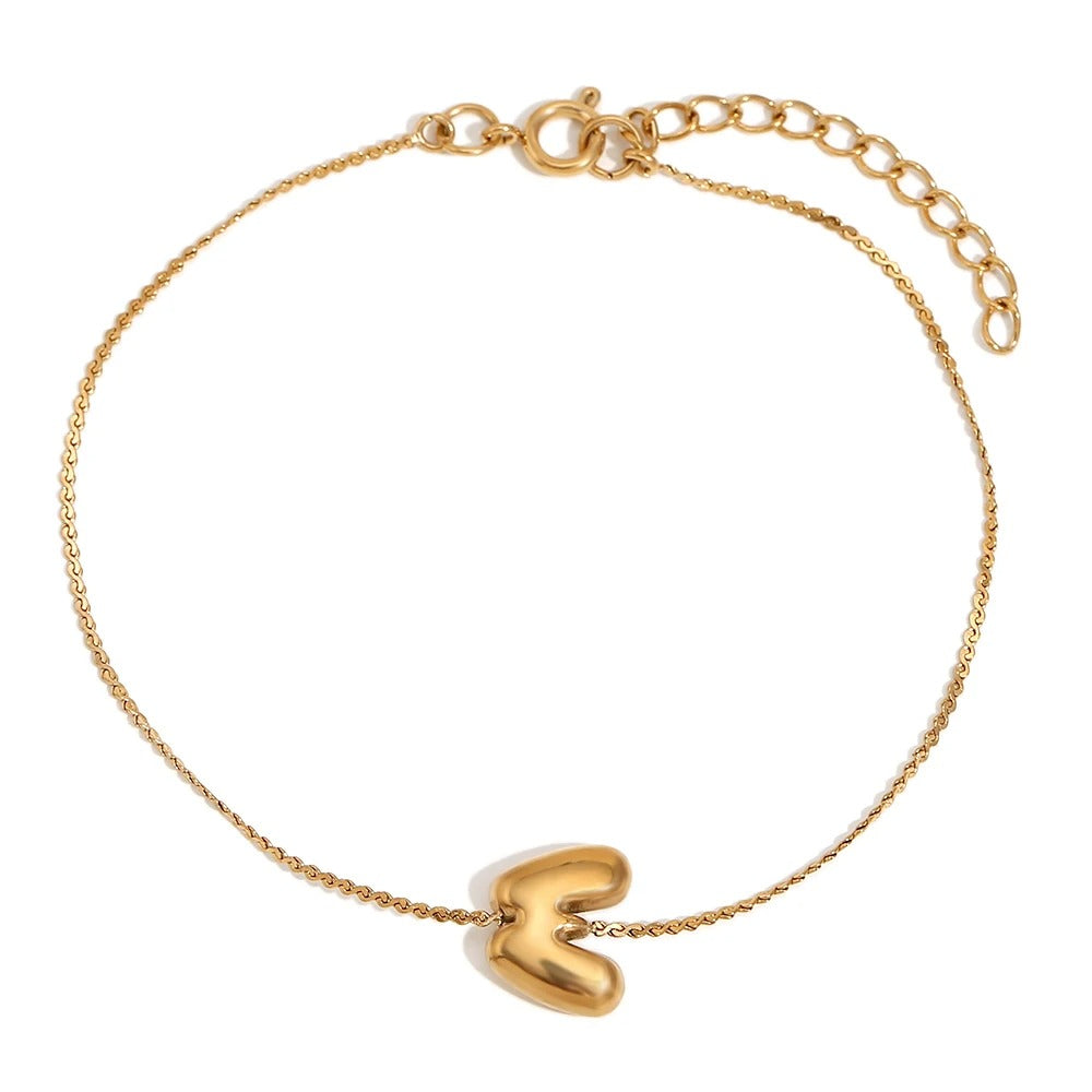 dainty bubble letter initial bracelet