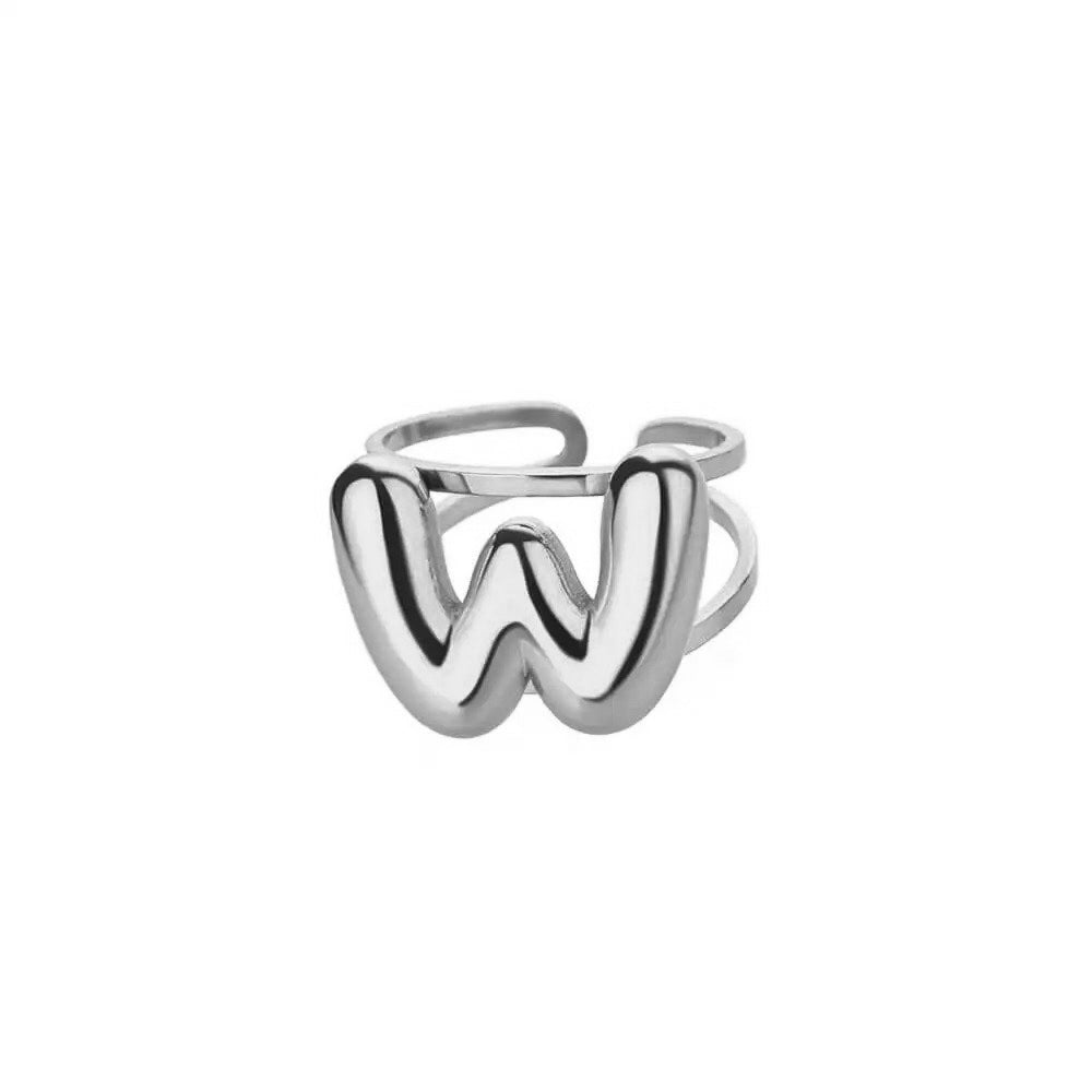 adjustable open band bubble letter initial ring