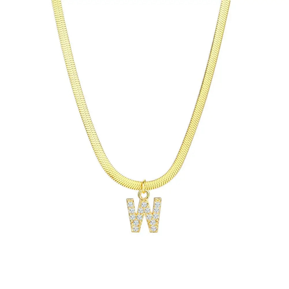 dainty diamond letter initial herringbone necklace