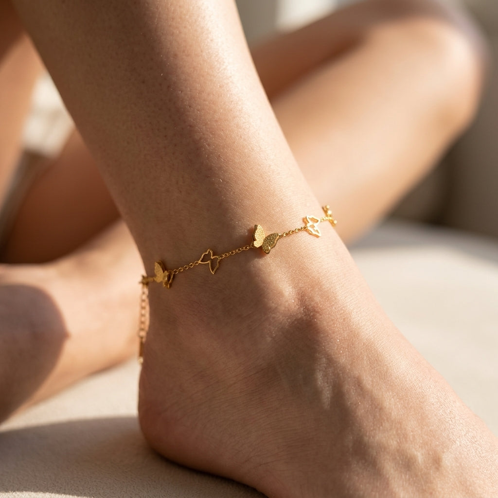 Adjustable Butterfly Boho Anklet in gold