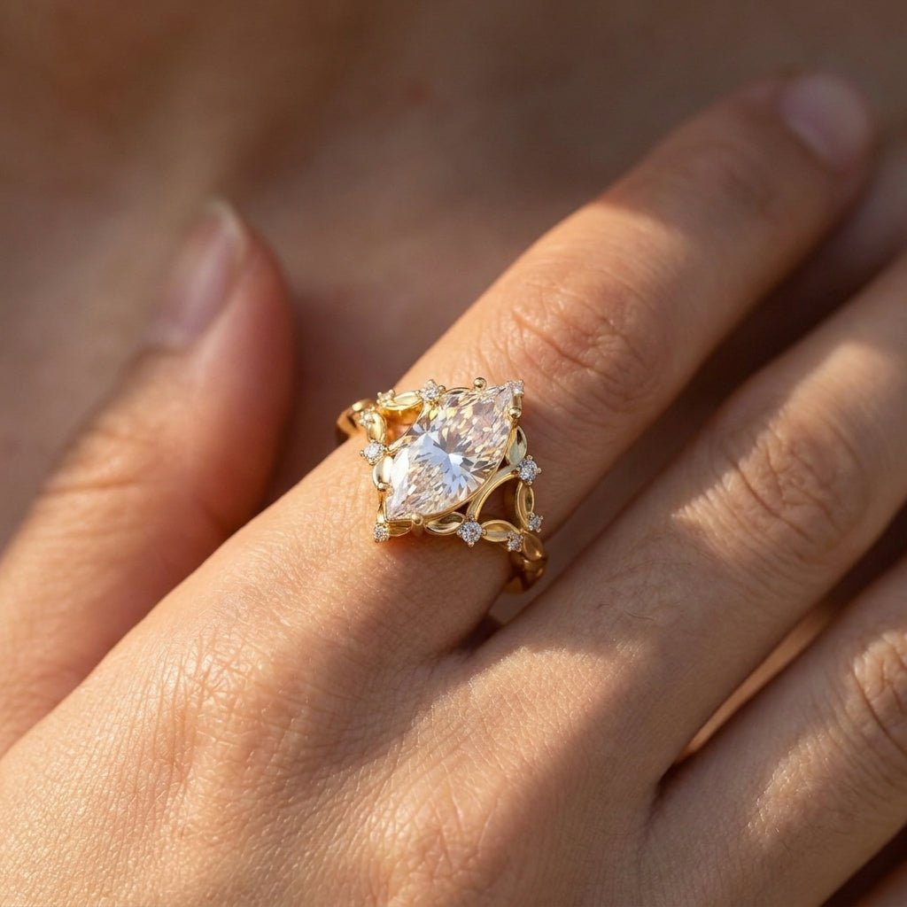 1ct S925 Marquise Cut Moissanite Droplet Ring
