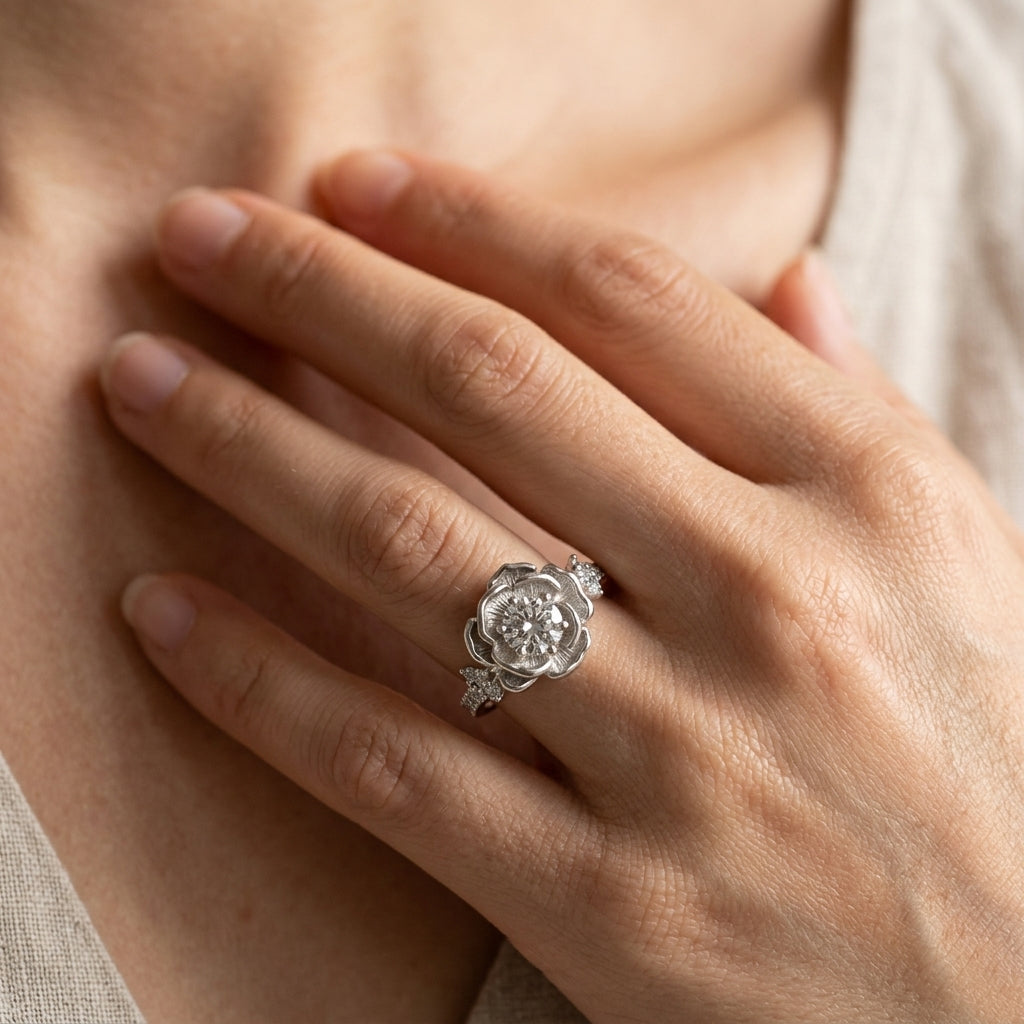 S925 Moissanite Center Set Rose Ring