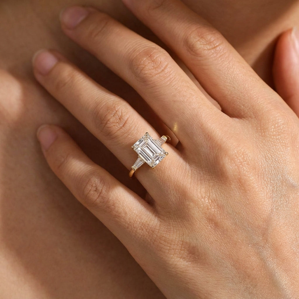 Emerald Cut Diamond Accented Ring