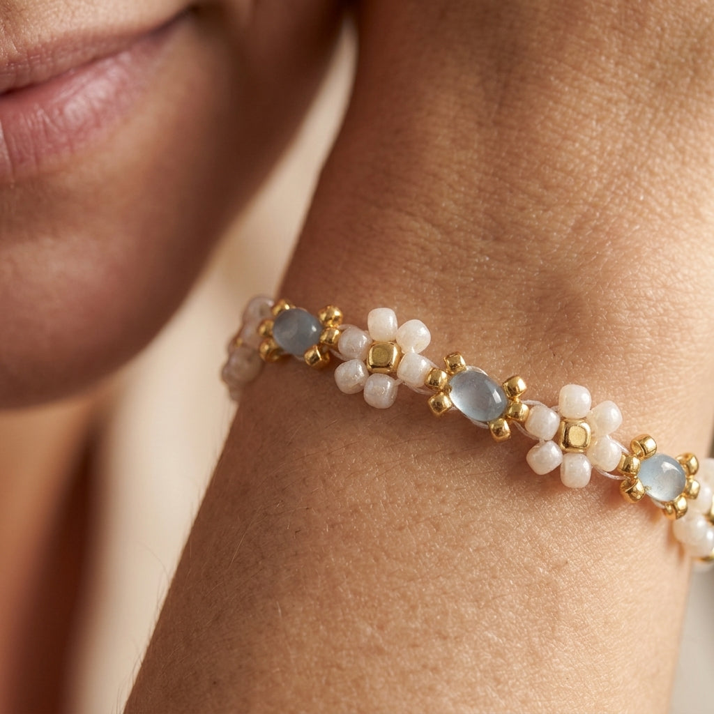 18k Pink & Blue Accented Floral Bracelet