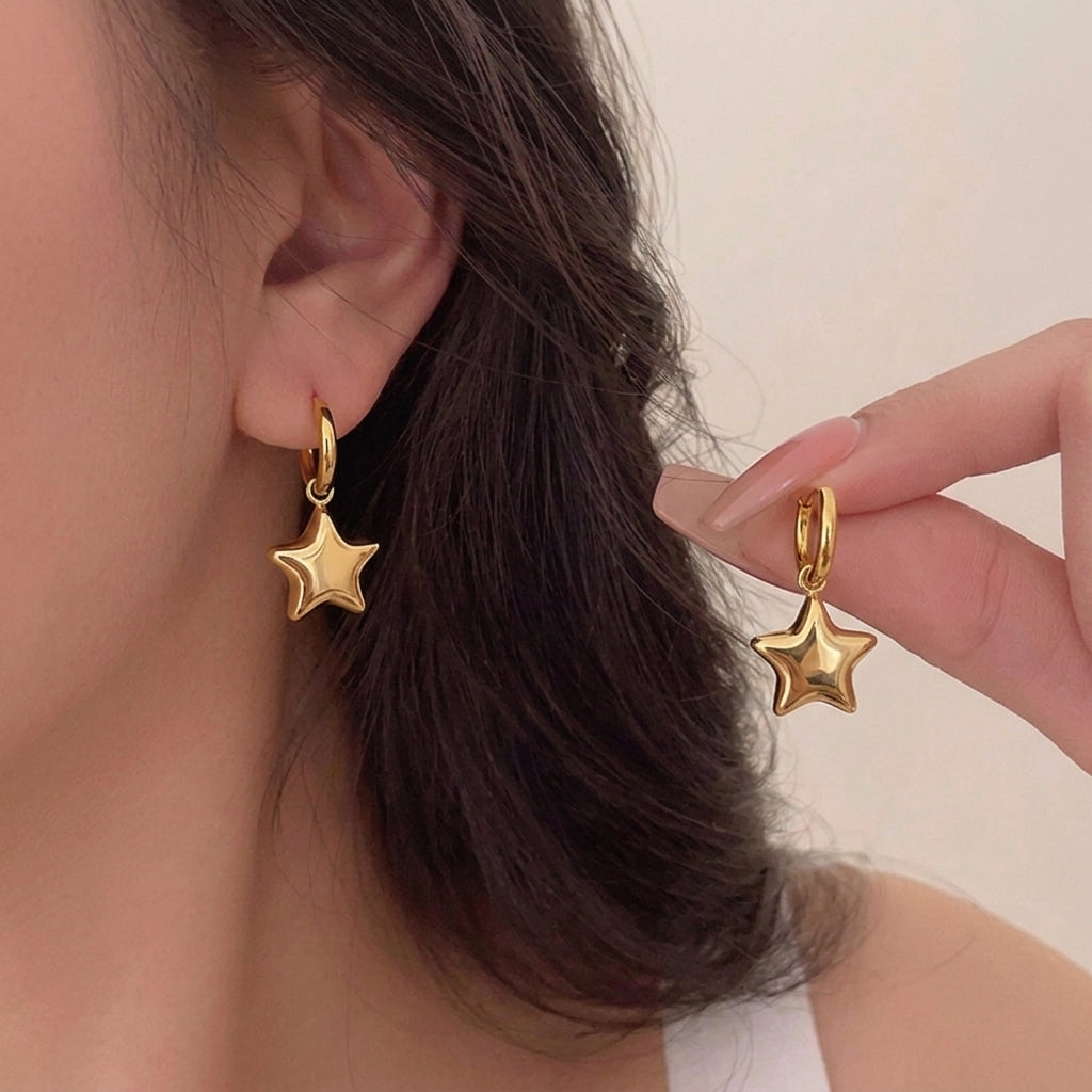 Bubble Star Huggie Hoop Earrings in gold