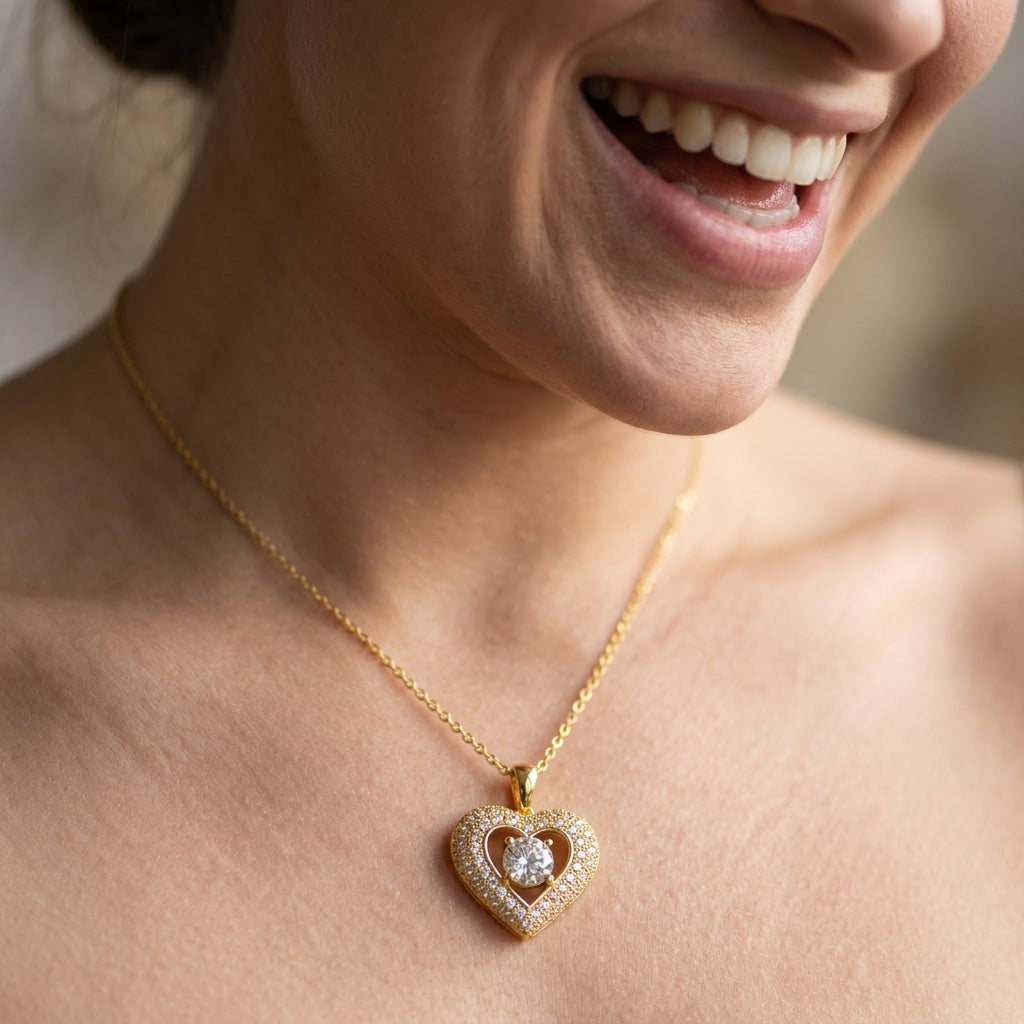Zircon Center Heart Necklace in gold