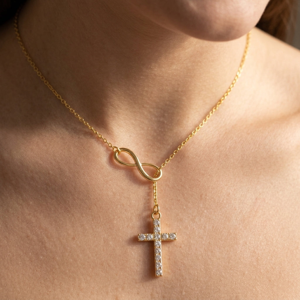 18k Infinity Cross Thread Necklace