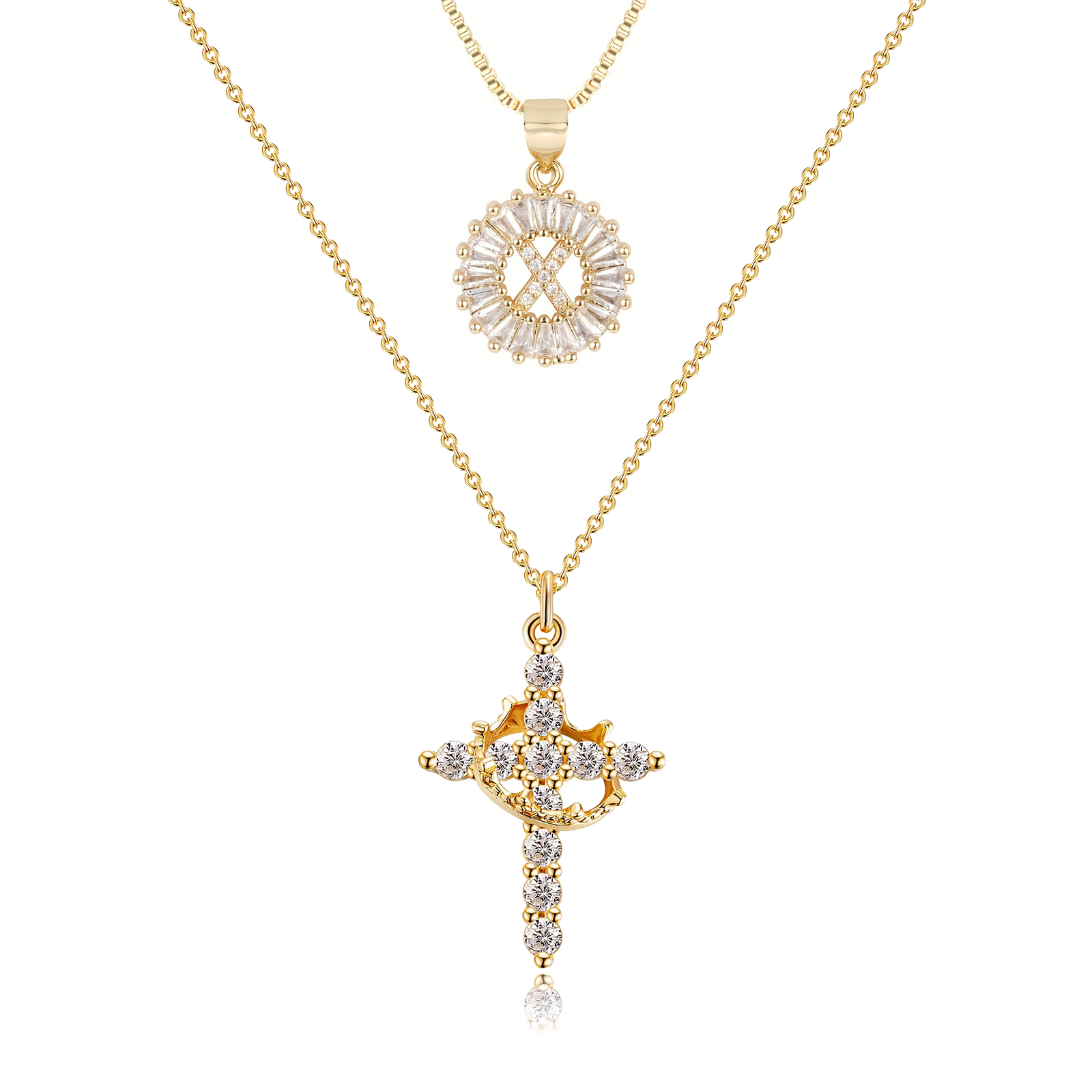 2pc 14k diamond cross crown initial necklace set