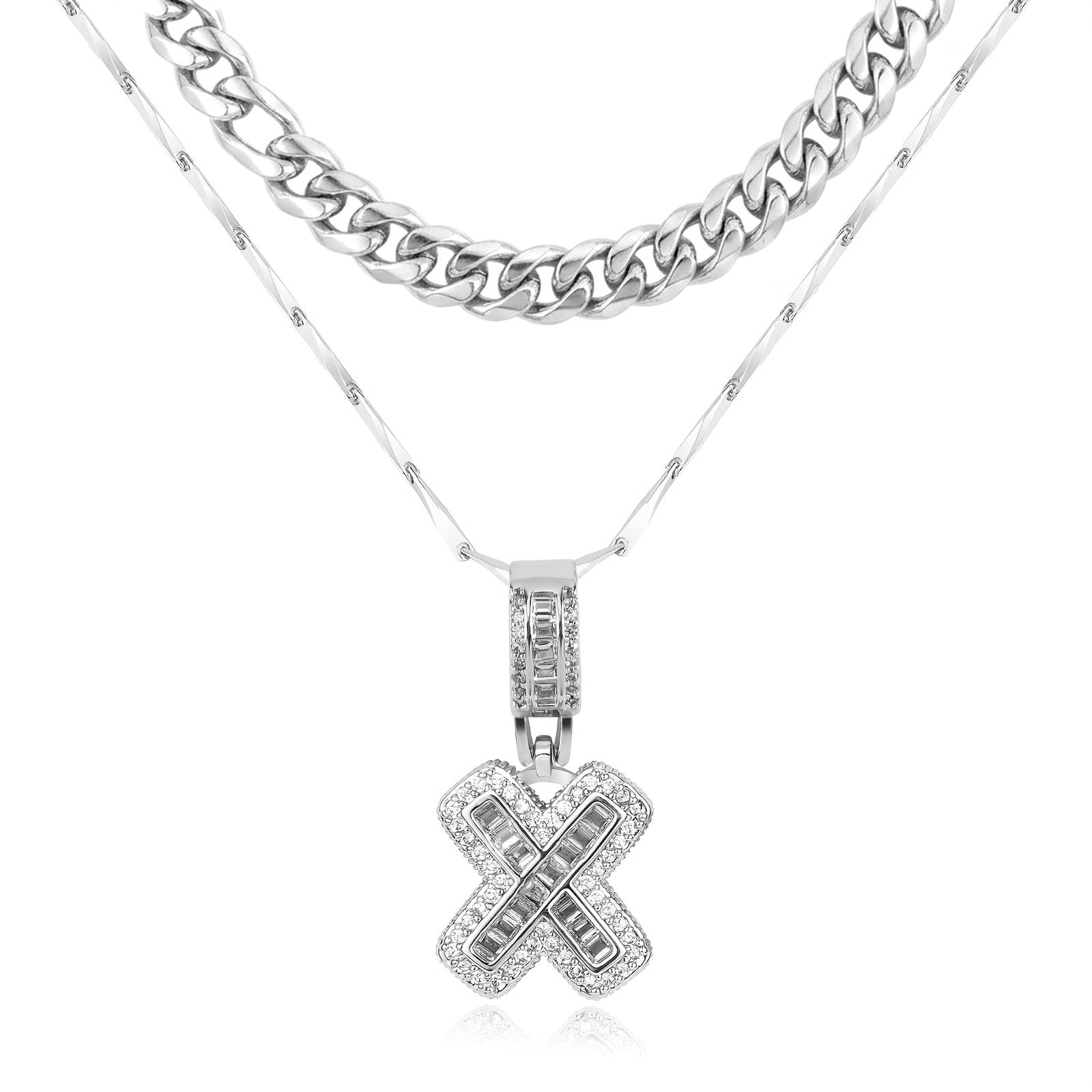2pc 14k layered cuban initial necklaces