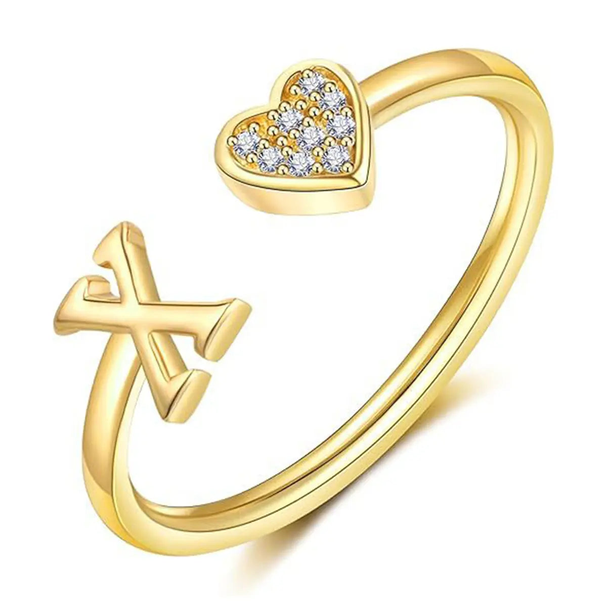elegant heart accented serif letter initial ring
