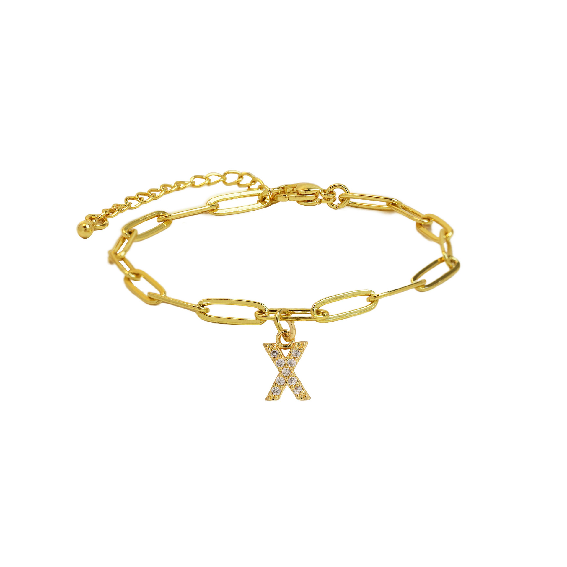 dainty paperclip letter initial bracelet