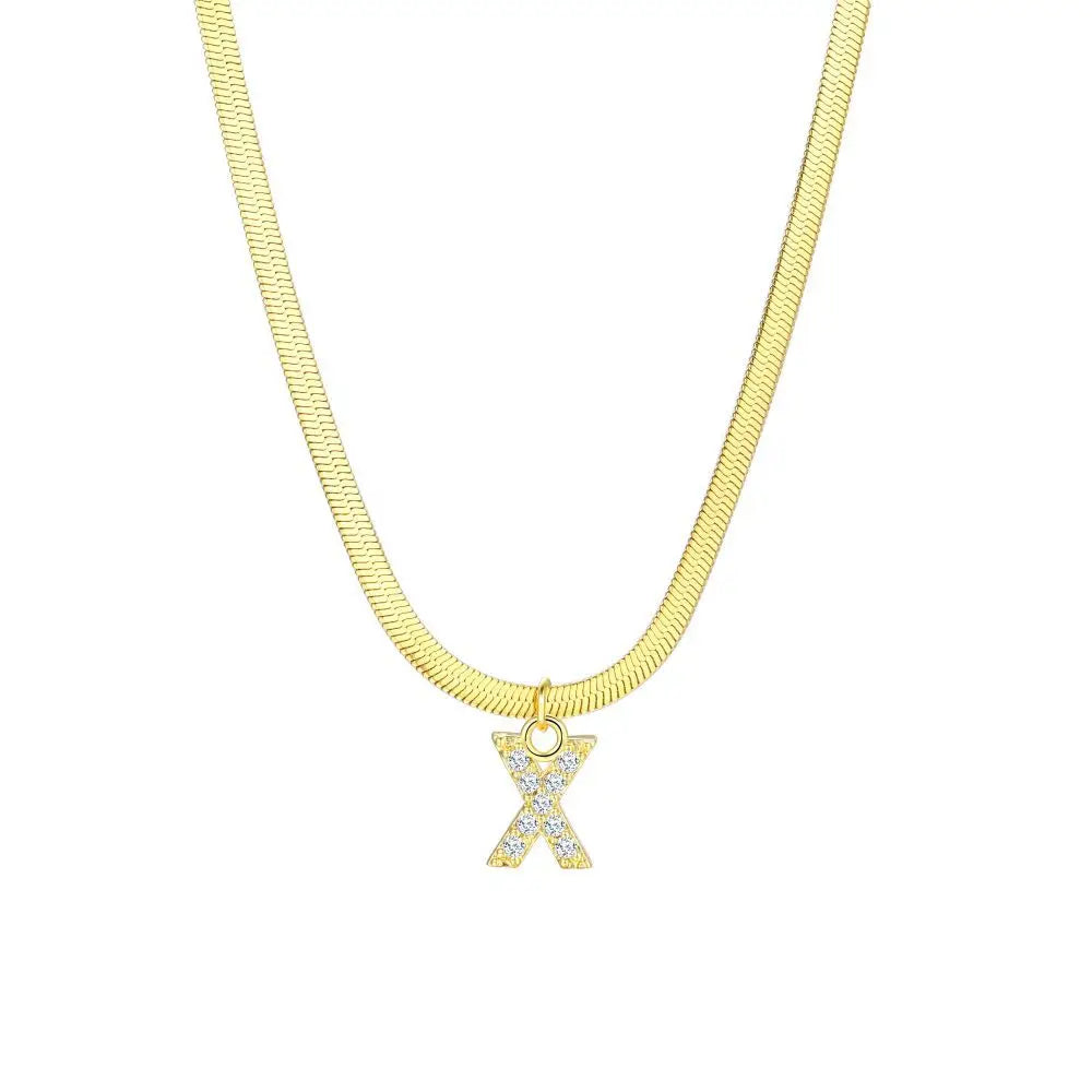 dainty diamond letter initial herringbone necklace