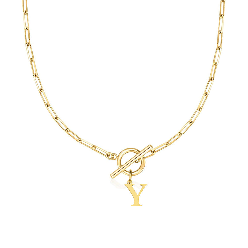 paperclip letter initial circle lock clasp necklace