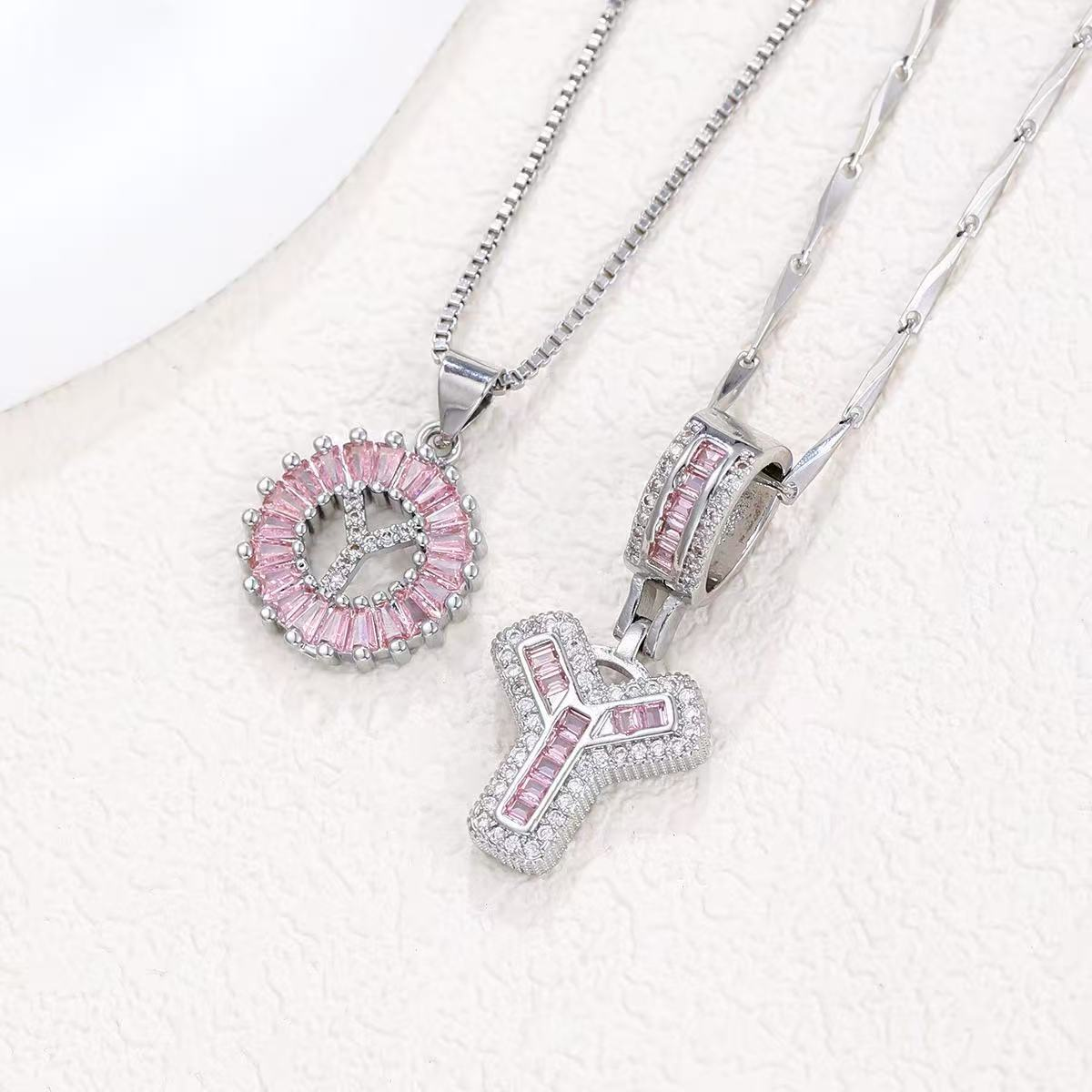 2pc 14k diamond letter initial necklaces limited pink edition
