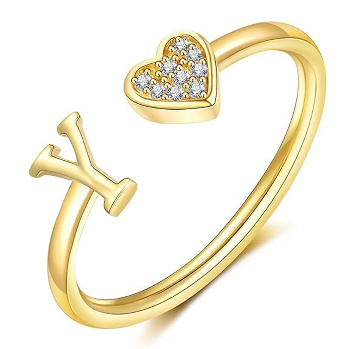 elegant heart accented serif letter initial ring