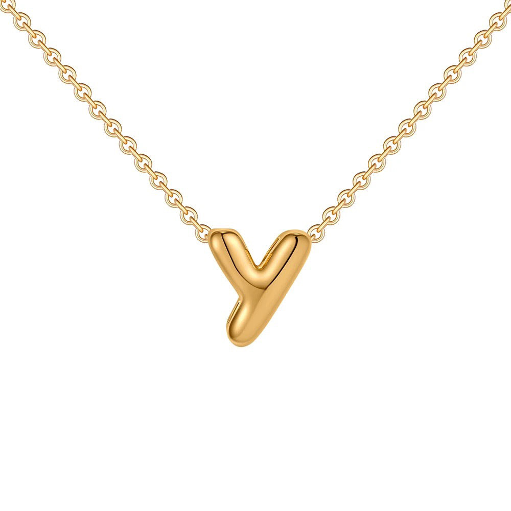 dainty bubble letter initial necklace