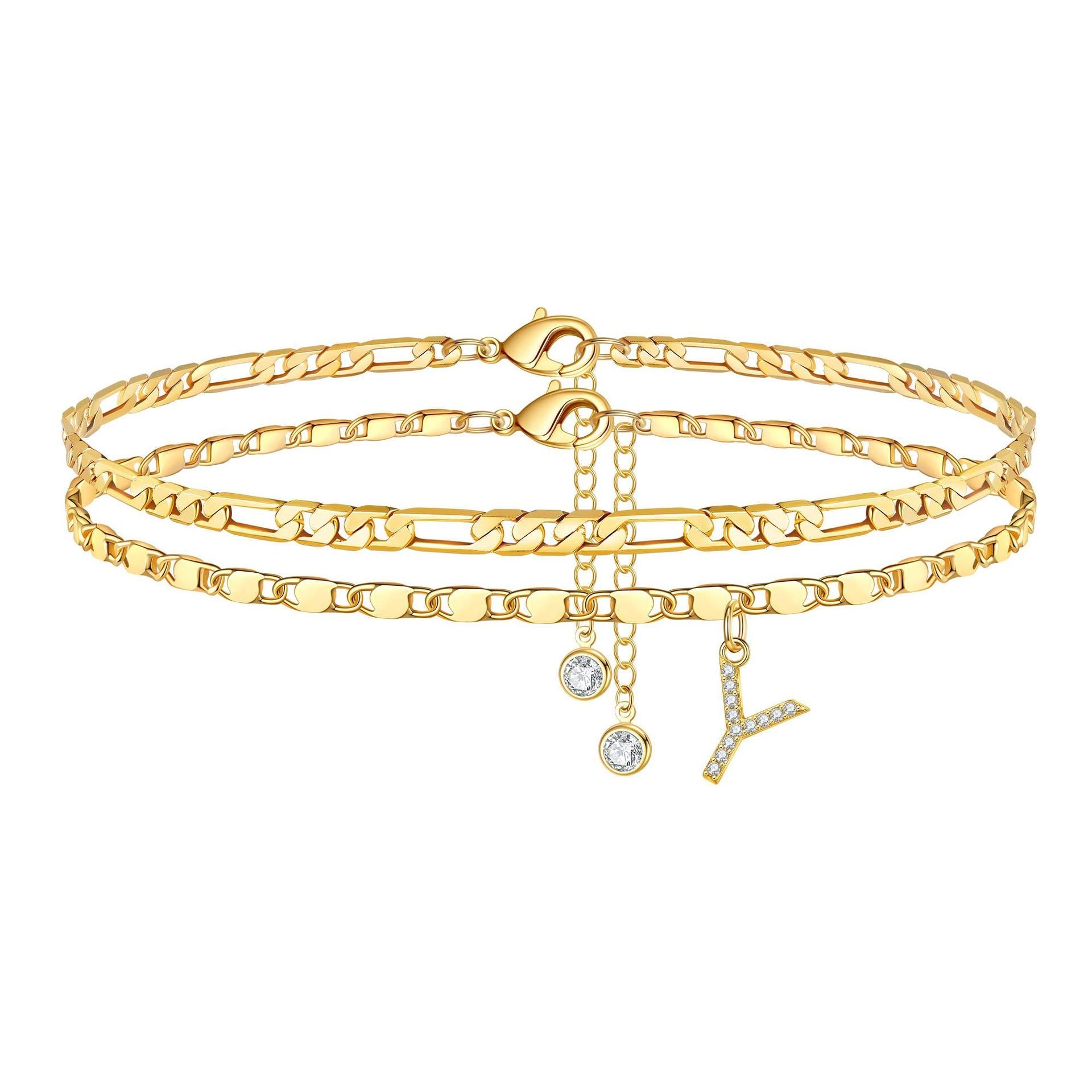 2pc 14k diamond letter initial anklet