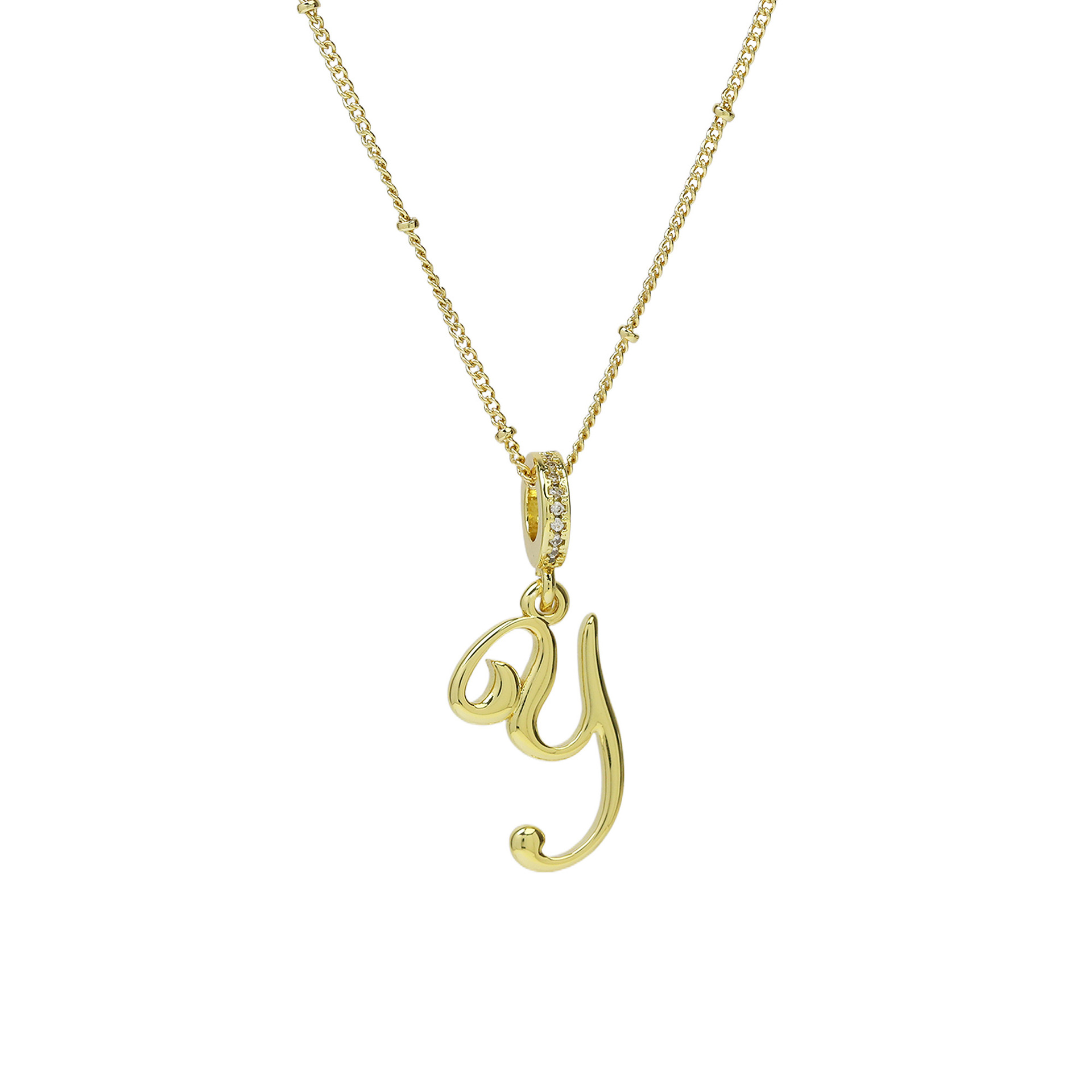 elegant cursive font satellite chain initial necklace