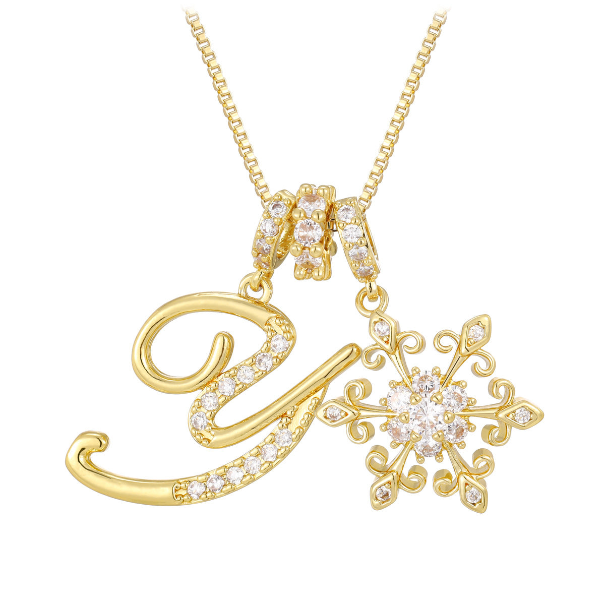 14k elegant initial snowflake necklace