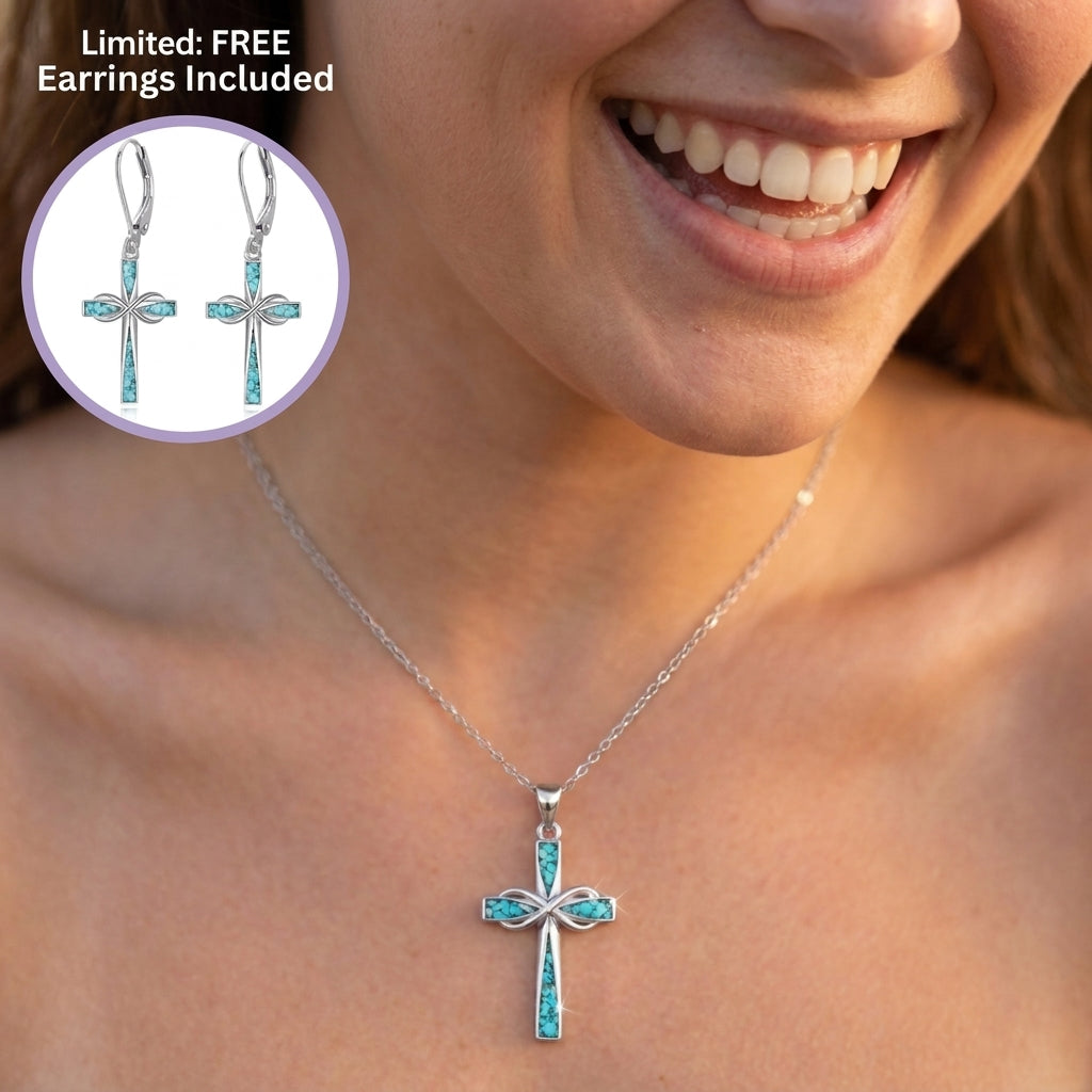 Turquoise Accented Infinity Cross Faith Necklace
