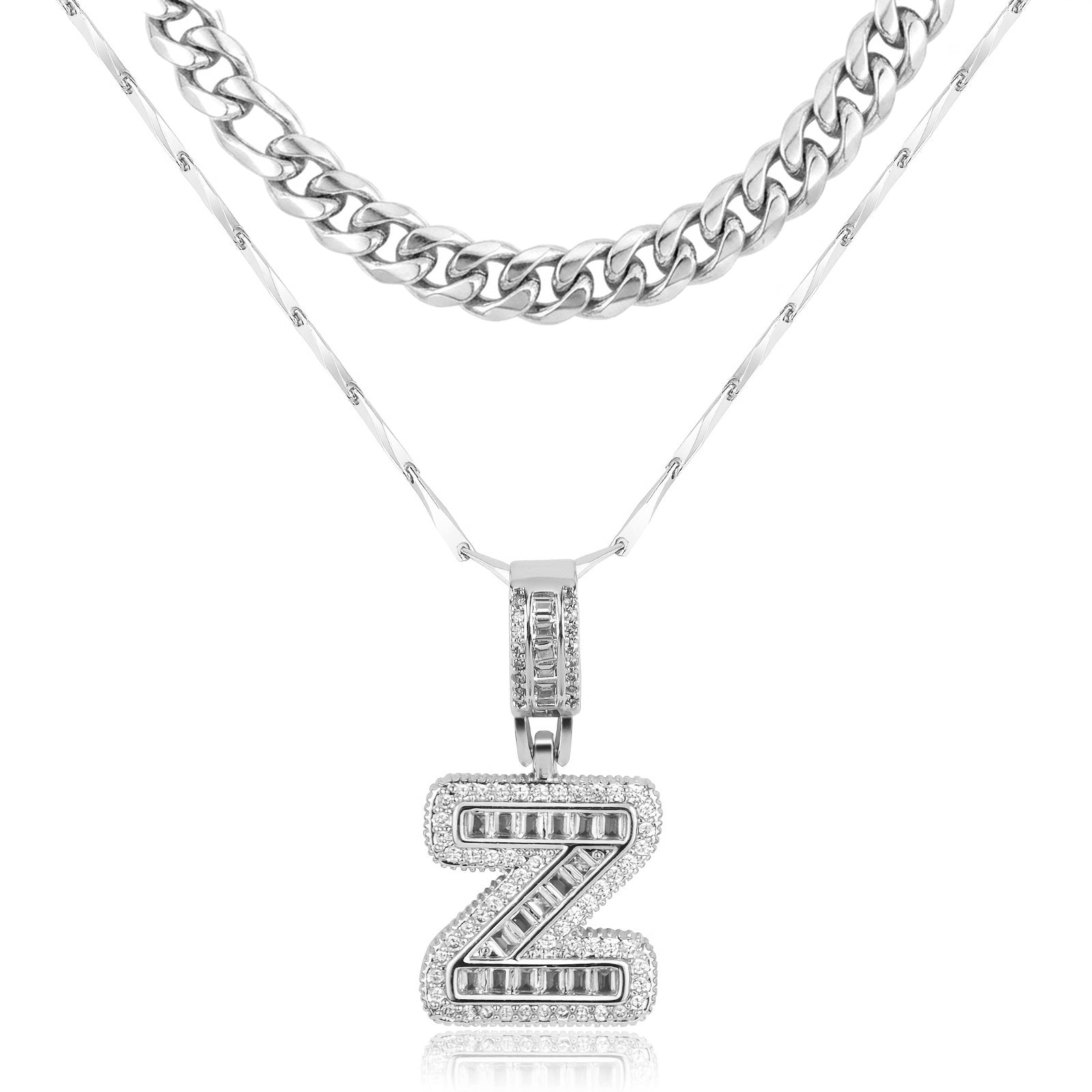 2pc 14k layered cuban initial necklaces