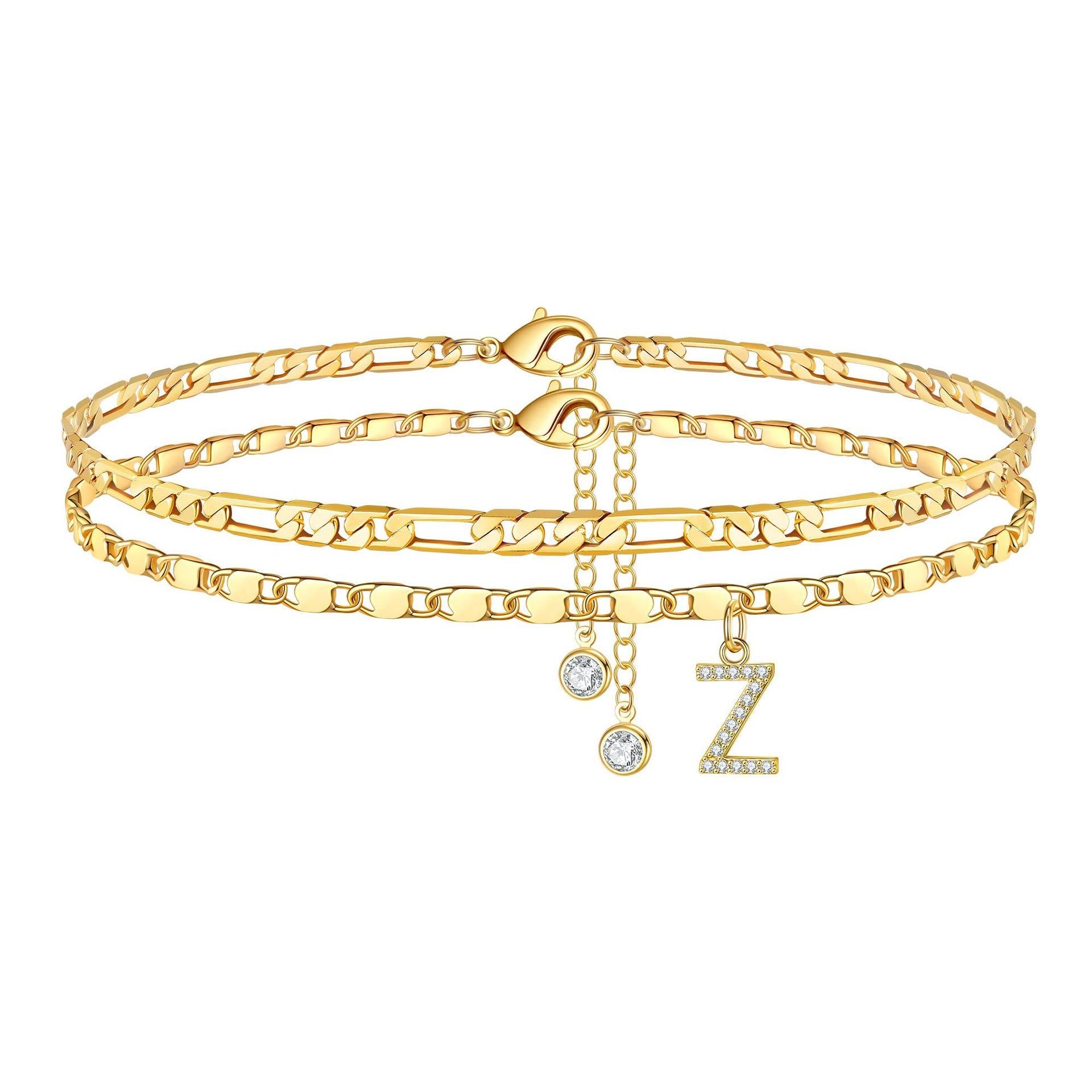 2pc 14k diamond letter initial anklet