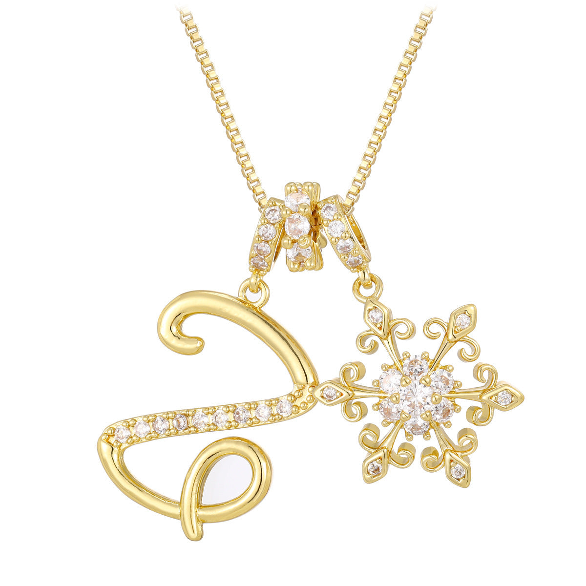 14k elegant initial snowflake necklace