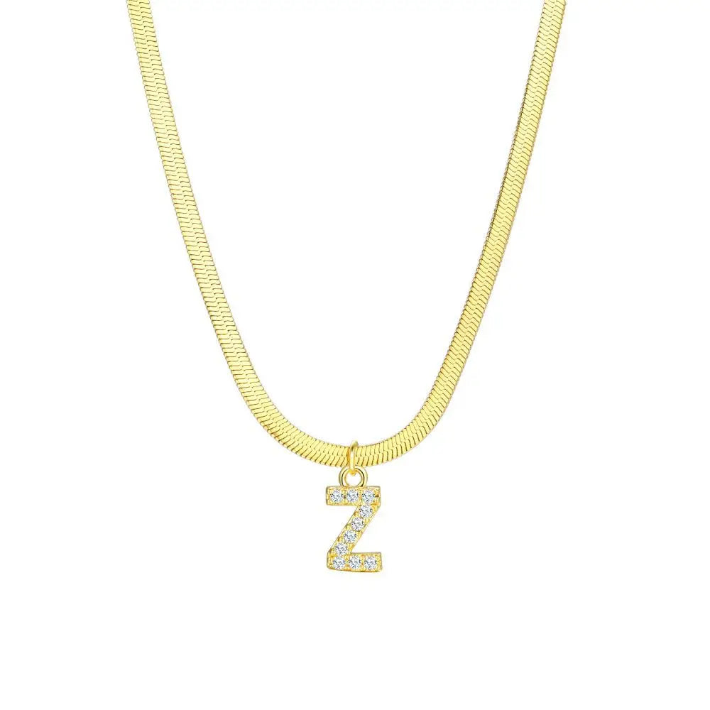 dainty diamond letter initial herringbone necklace