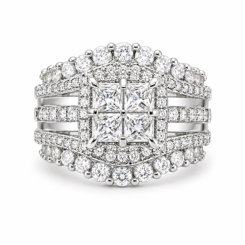 5-in-1 Diamond Accented Ring Stack in silver