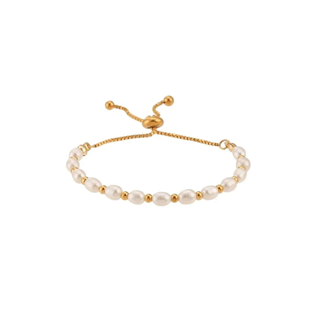 Adjustable Gold Accented Pearl Bracelet