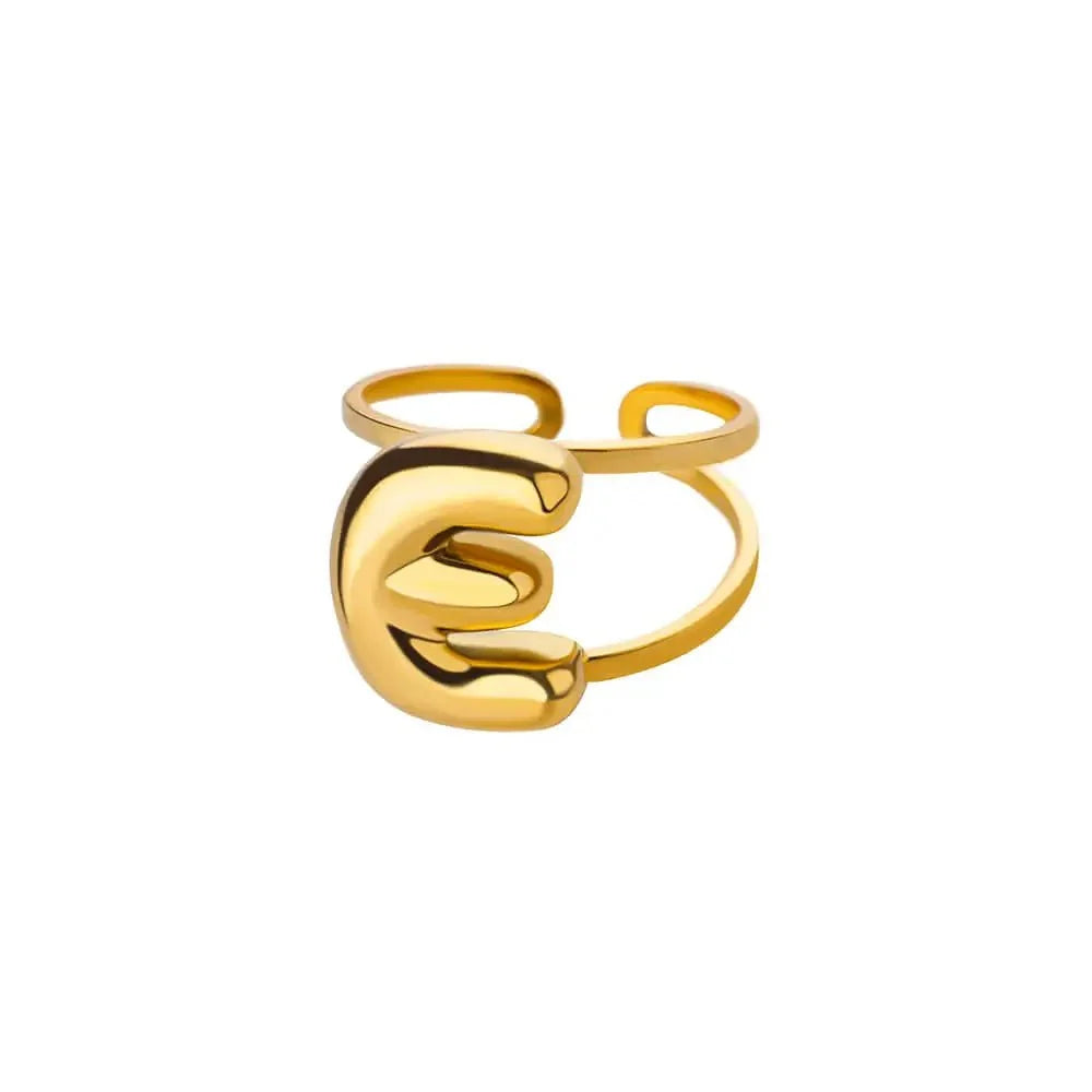 Adjustable Open Band Bubble Letter Initial Ring in gold