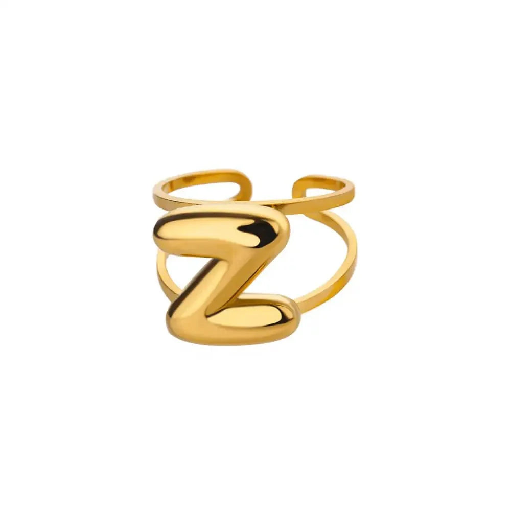 adjustable open band bubble letter initial ring