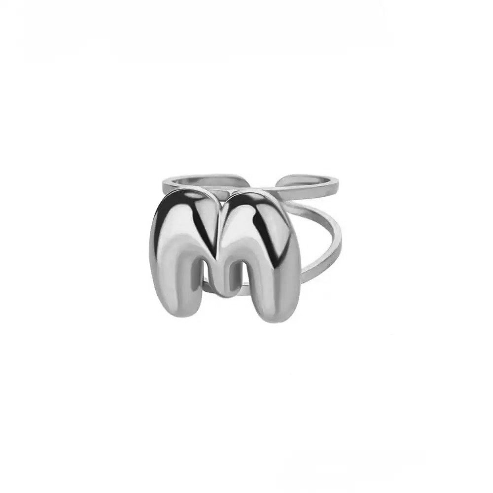 adjustable open band bubble letter initial ring