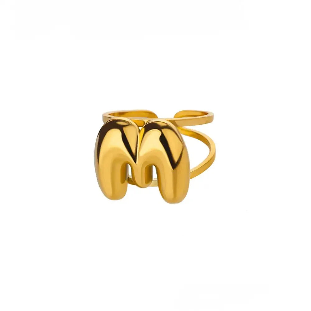 adjustable open band bubble letter initial ring