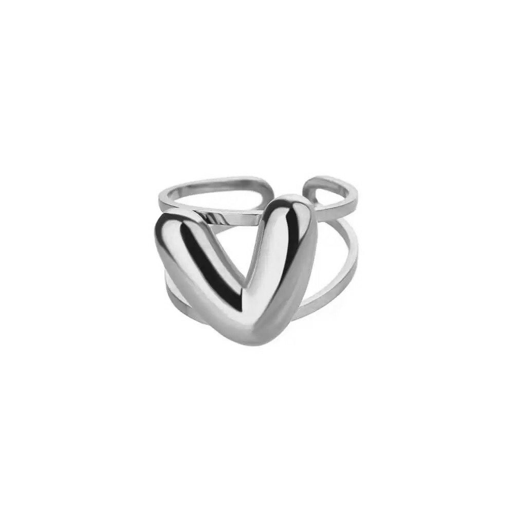 Adjustable Open Band Bubble Letter Initial Ring in silver