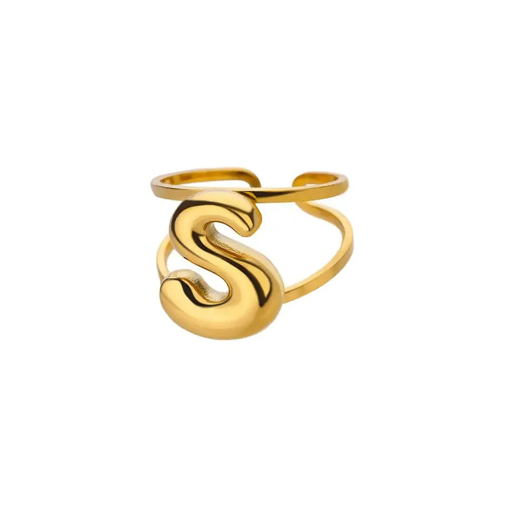 adjustable open band bubble letter initial ring