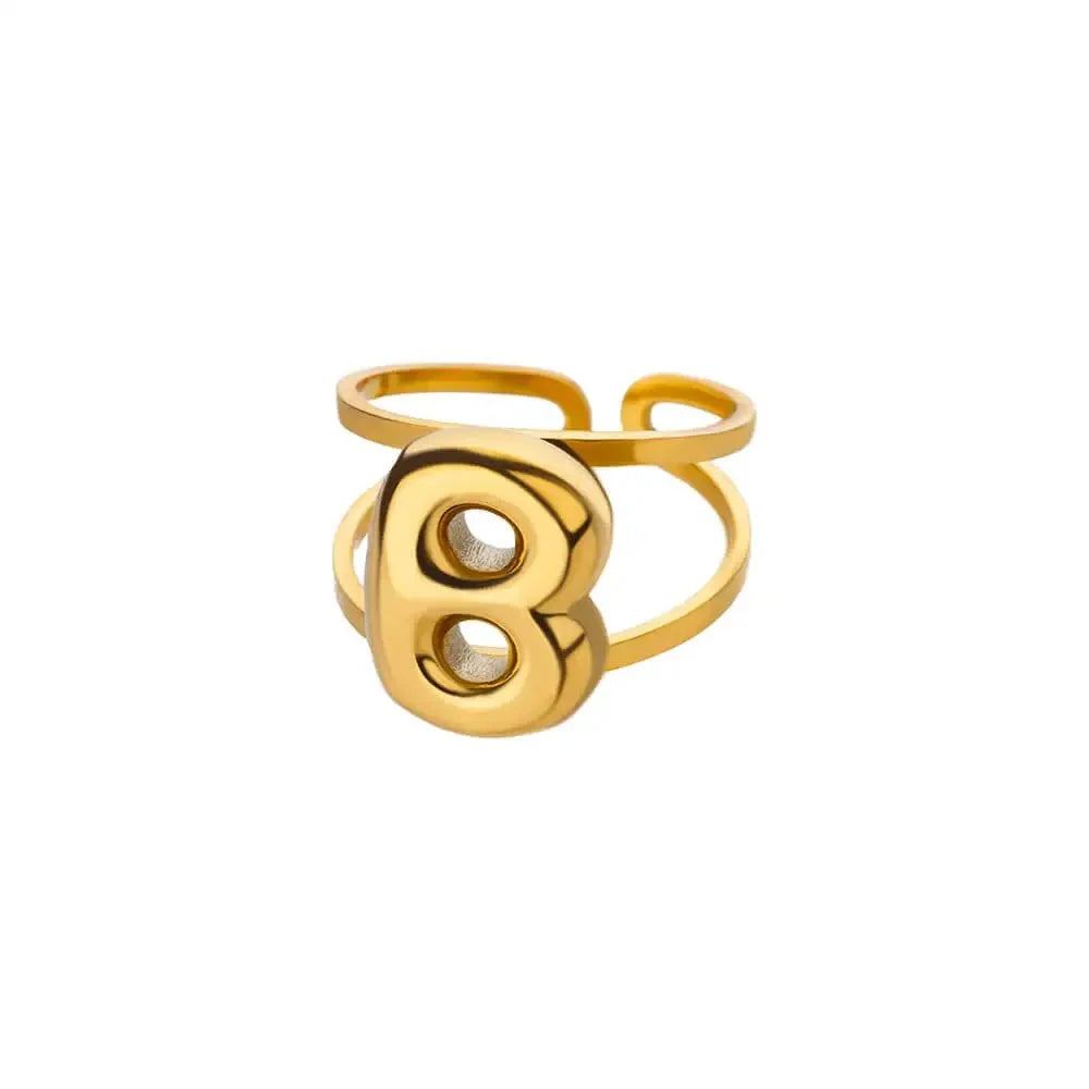 Adjustable Open Band Bubble Letter Initial Ring in gold