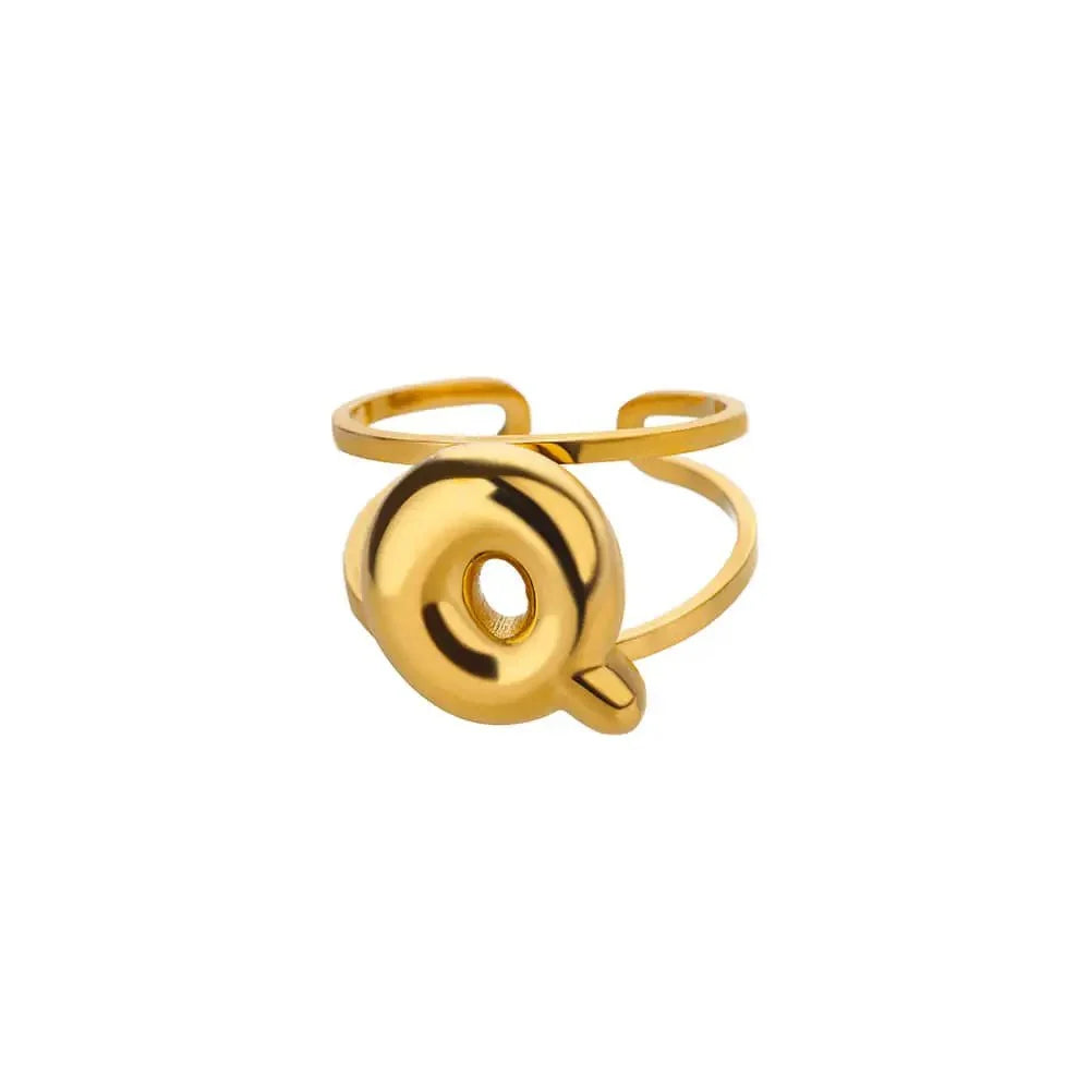 adjustable open band bubble letter initial ring