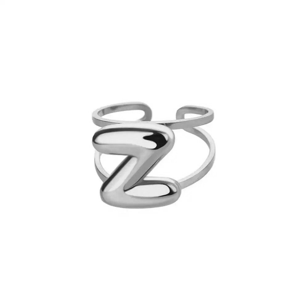 adjustable open band bubble letter initial ring